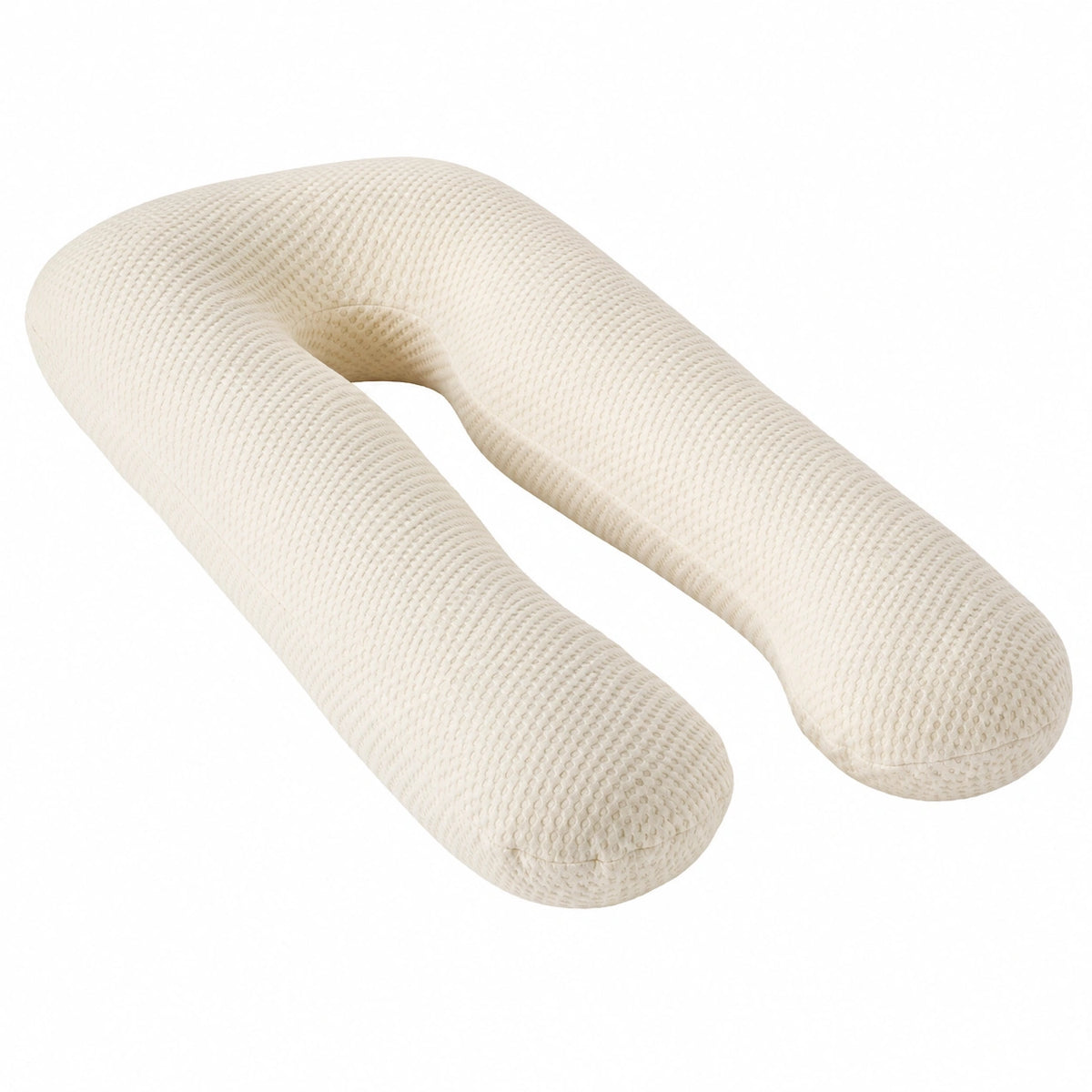 Almohada corporal en U 140 cm de tejido crema para descanso y apoyo