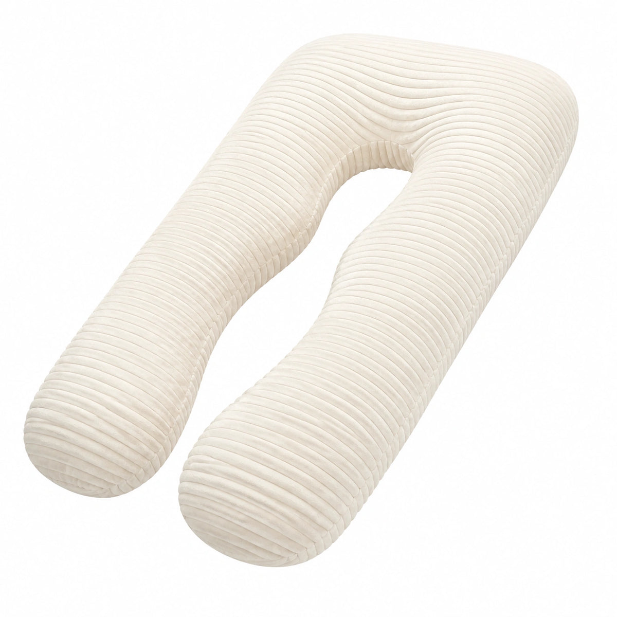 Cojín en U 140 cm de terciopelo acanalado beige para descanso y apoyo corporal