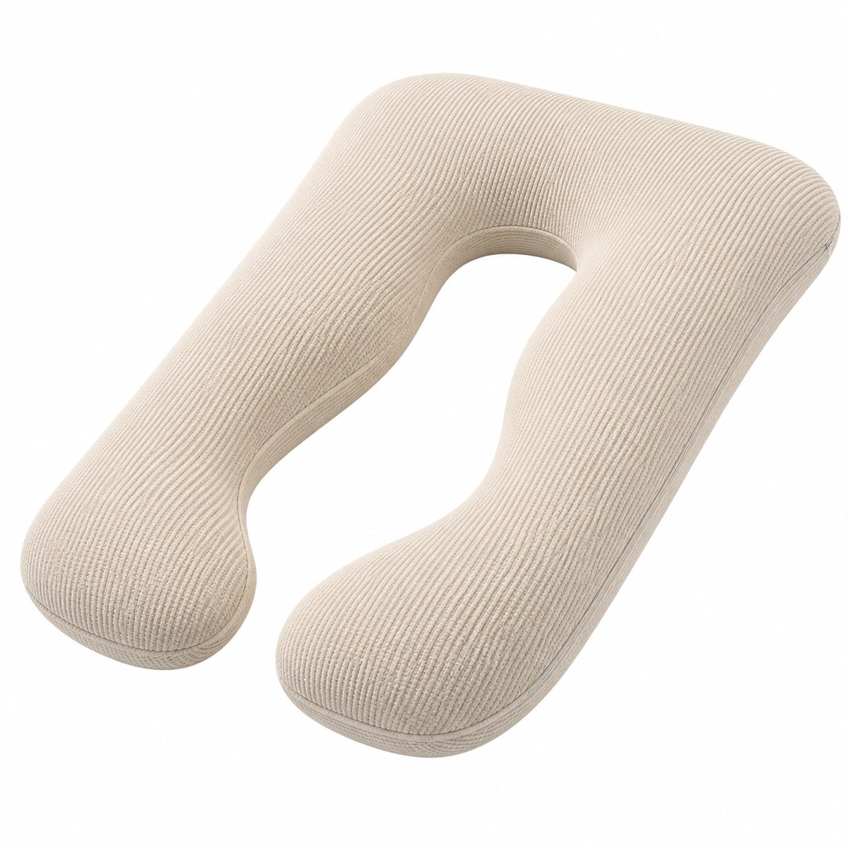 Cojín de embarazo en U 140 cm de poliéster beige con relieve para descanso y apoyo corporal