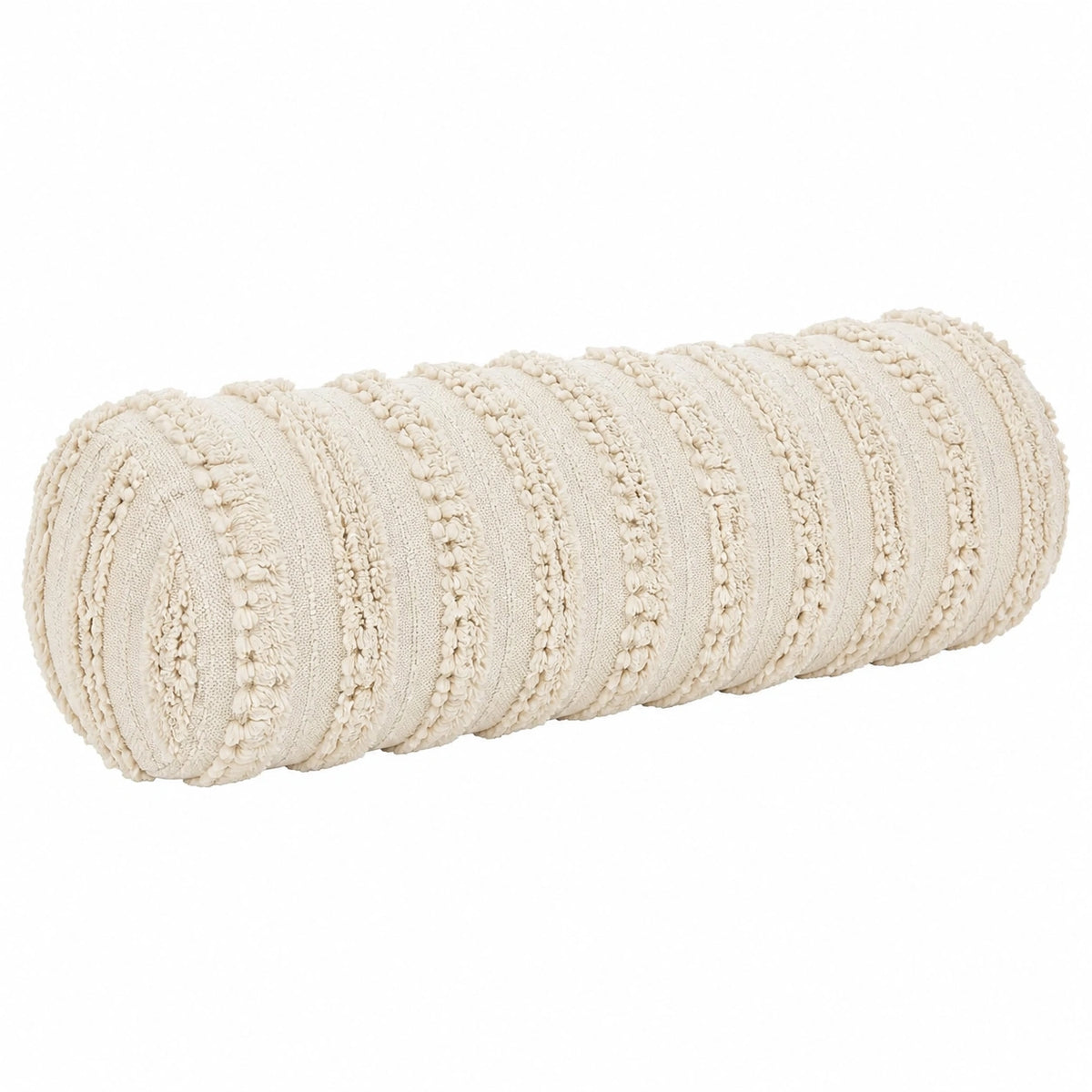 Cojín cilíndrico 45 x 20 cm de algodón beige con textura para decoración