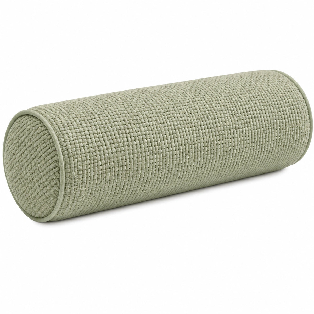 Cojín cilíndrico 20 x 50 cm de tejido verde salvia para decoración texturizada