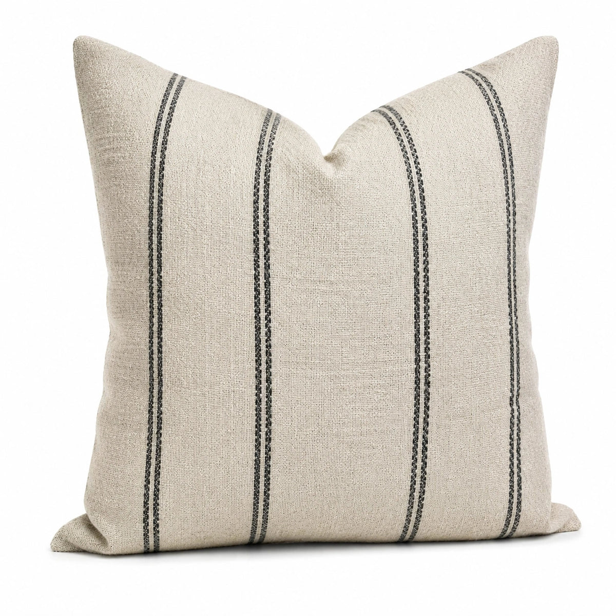 Cojín decorativo 45 x 45 cm de tejido beige con rayas negras estilo rústico