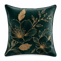 Cojín decorativo 45 x 45 cm de terciopelo verde oscuro bordado floral para sofá estilo botánico