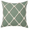 Cojín decorativo 45 x 45 cm de tejido verde con cordón blanco para sofá estilo náutico