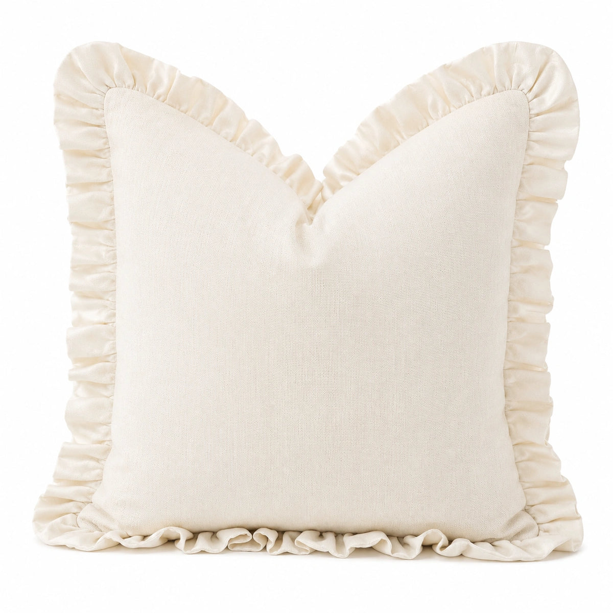 Cojín decorativo 45 x 45 cm beige de tela con volante estilo romántico