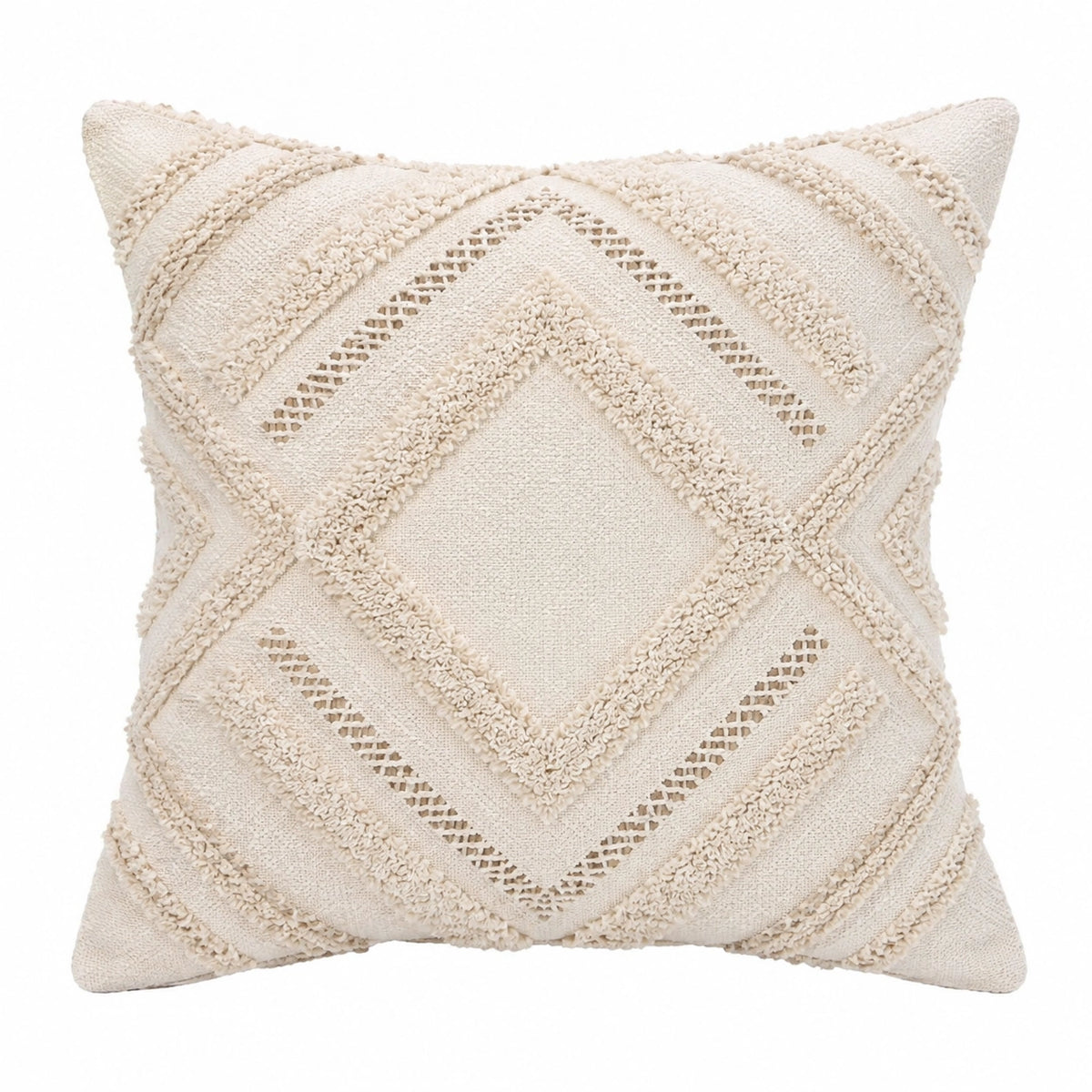 Cojín decorativo 45 x 45 cm de tejido beige con relieve estilo bohemio