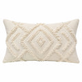 Cojín decorativo rectangular 50 x 30 cm de tejido crema con flecos estilo bohemio