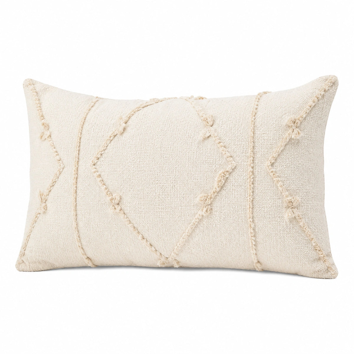 Cojín rectangular 50 x 30 cm de algodón beige con textura tufting decorativo
