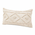 Cojín decorativo rectangular 50 x 30 cm de tejido beige con flecos estilo bohemio