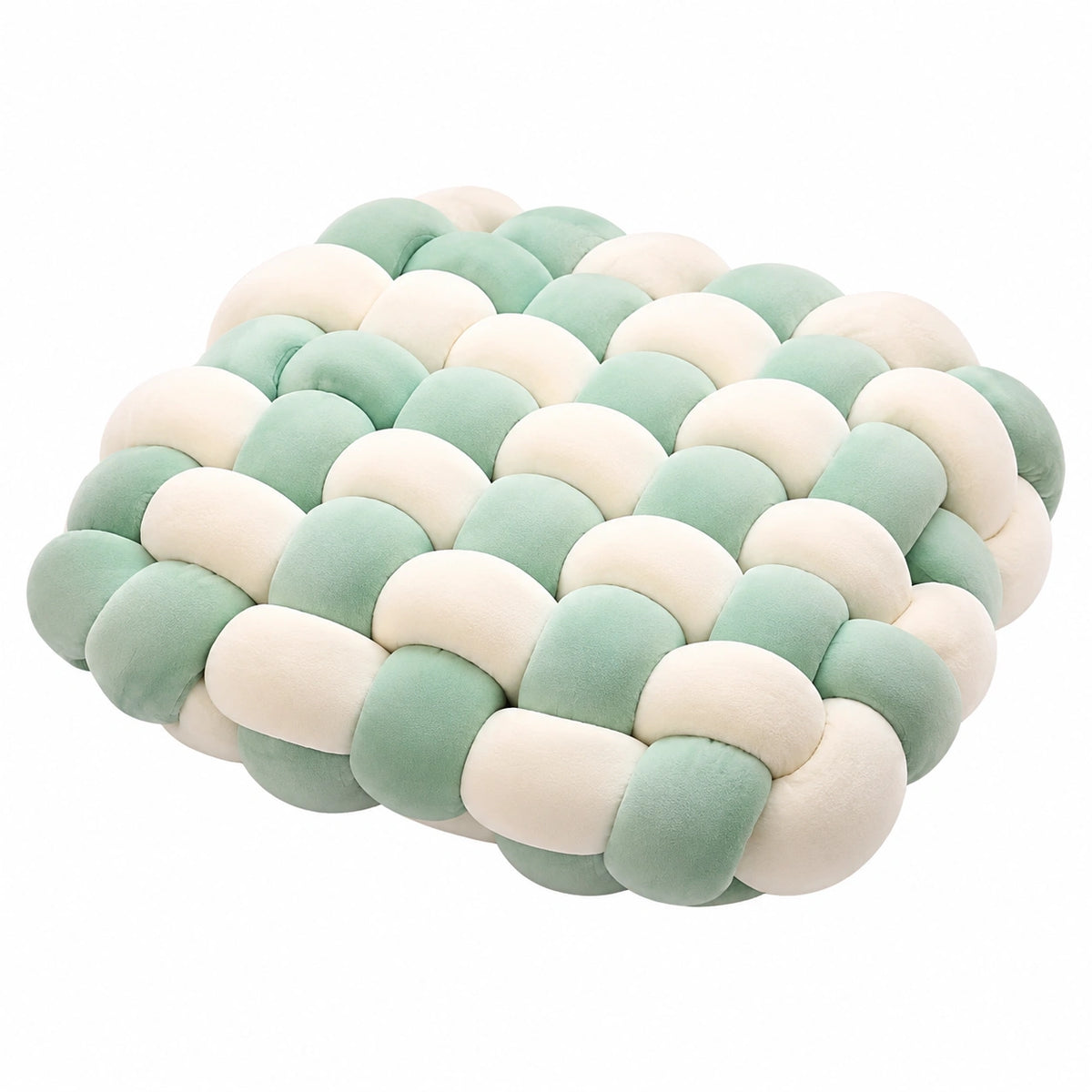 Cojín trenzado 45 x 45 cm de poliéster verde menta y blanco estilo decorativo