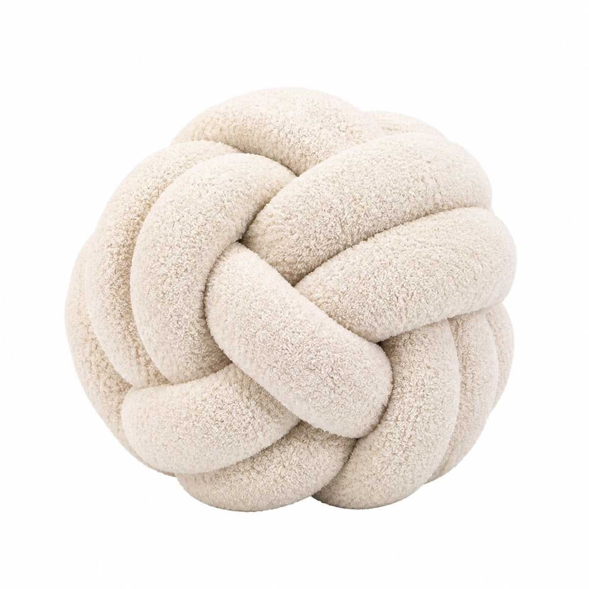 Cojín decorativo redondo 30 cm de tejido bouclé beige - diseño anudado