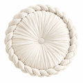 Cojín decorativo redondo 40 cm de terciopelo blanco con borde trenzado
