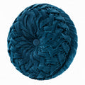 Cojín decorativo redondo de 45 cm en terciopelo azul trenzado