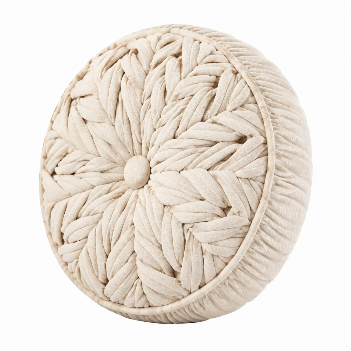 Cojín decorativo redondo de 45 cm de tejido trenzado beige - estilo artesanal